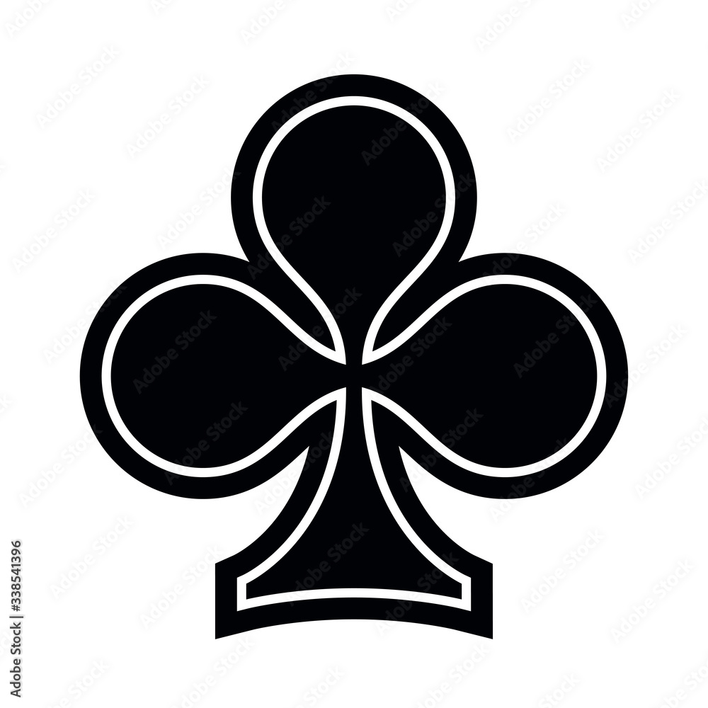 Poker playing card suit clover outline shape single icon. Clubs suit deck of playing cards used for ace in Las Vegas royal casino. Single icon illustration isolated on white. Drawing pic for tattoo. Poker playing card suit clover outline shape single icon. Clubs suit deck of playing cards used for ace in Las Vegas royal casino. Single icon illustration isolated on white. Drawing pic for tattoo.
