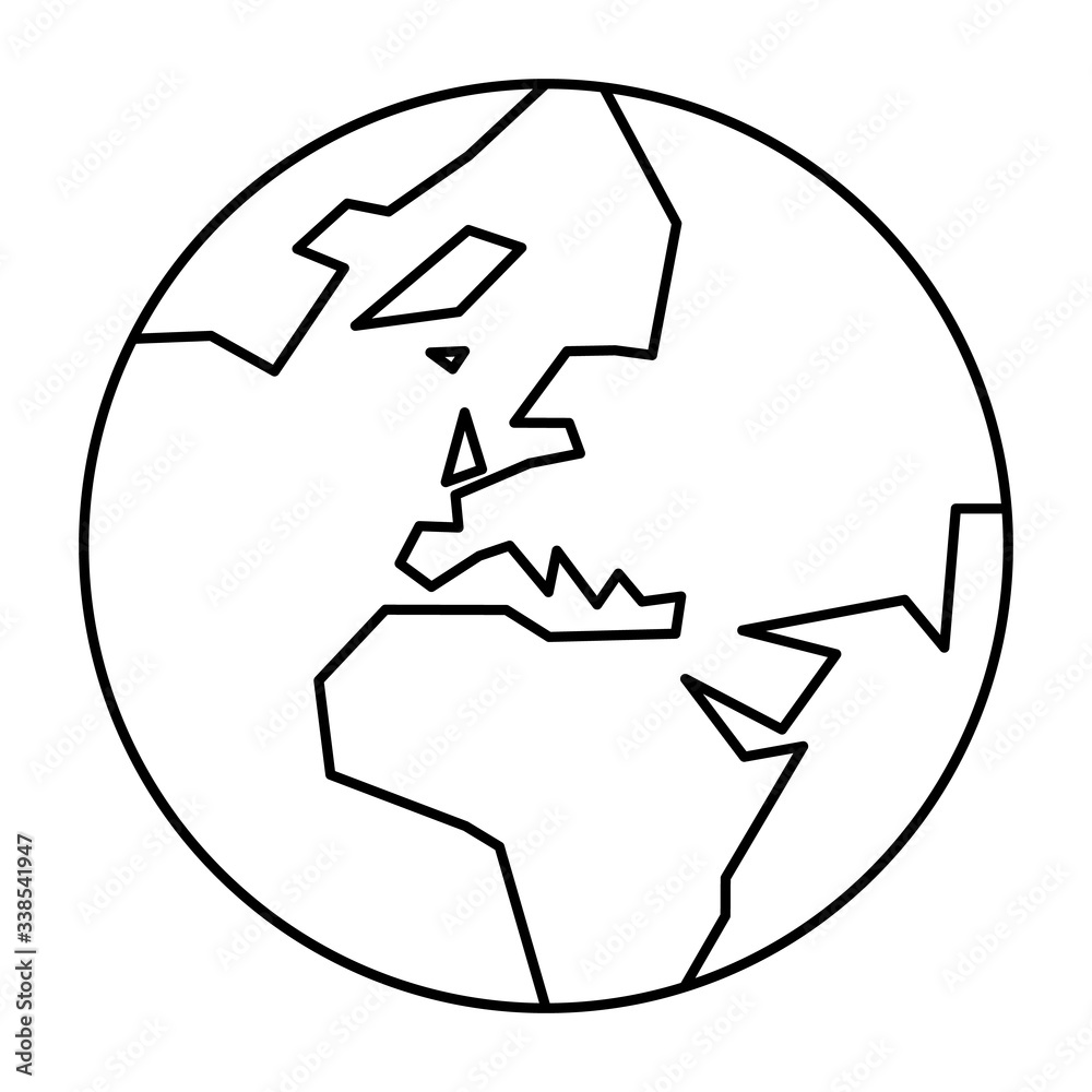 Simplified outline Earth globe with map of World focused on Europe. Vector illustration Simplified outline Earth globe with map of World focused on Europe. Vector illustration