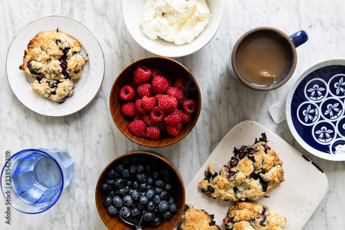 Brunch with fruit and scones