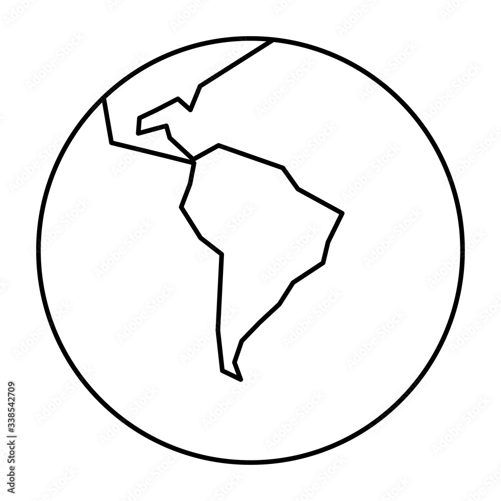 Simplified outline Earth globe with map of World focused on South America. Vector illustration Simplified outline Earth globe with map of World focused on South America. Vector illustration