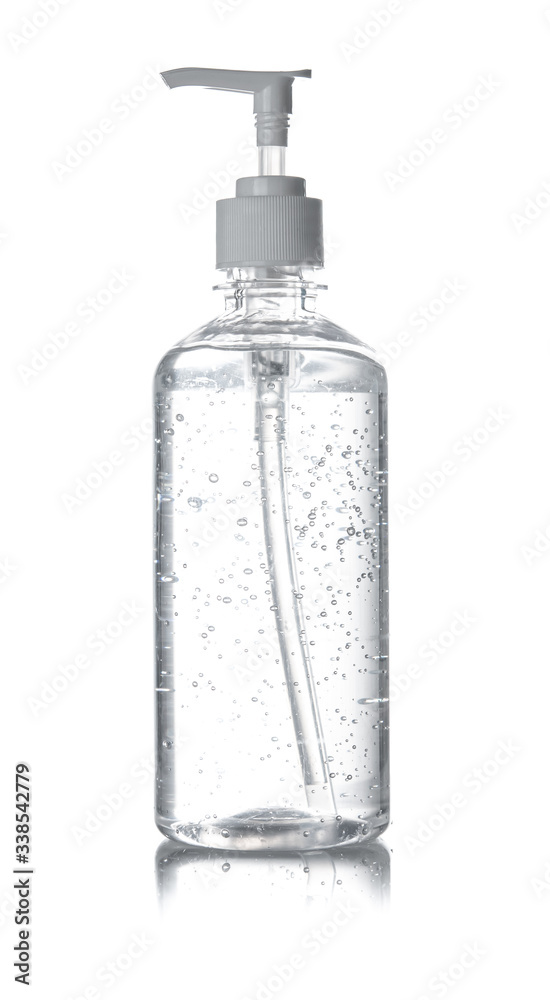 Bottle of hand sanitizer, antimicrobial liquid gel isolated on white background Bottle of hand sanitizer, antimicrobial liquid gel isolated on white background