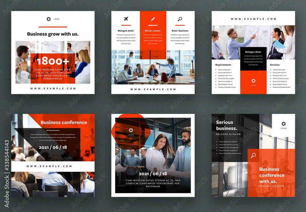 Social Media Post Layout Set with Orange Accent Stock Template | Adobe ...