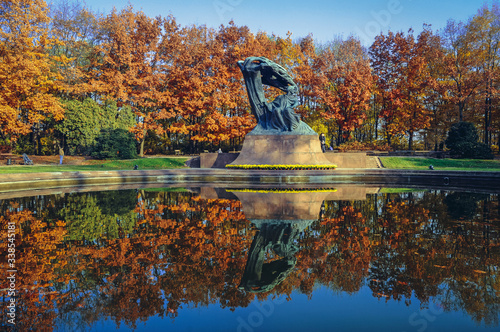Polish composer Frederic Chopin monument in Royal Baths Park in Warsaw, Poland