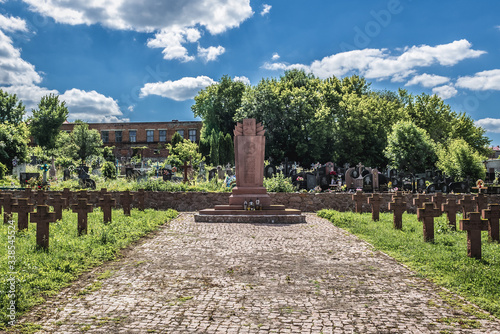 Memorial in Polish section of cemetery in Chortkiv city, with graves of soldiers killed during Polish–Soviet War, Ukraine photo