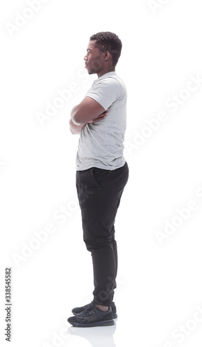 smiling guy in a white t-shirt. isolated on white