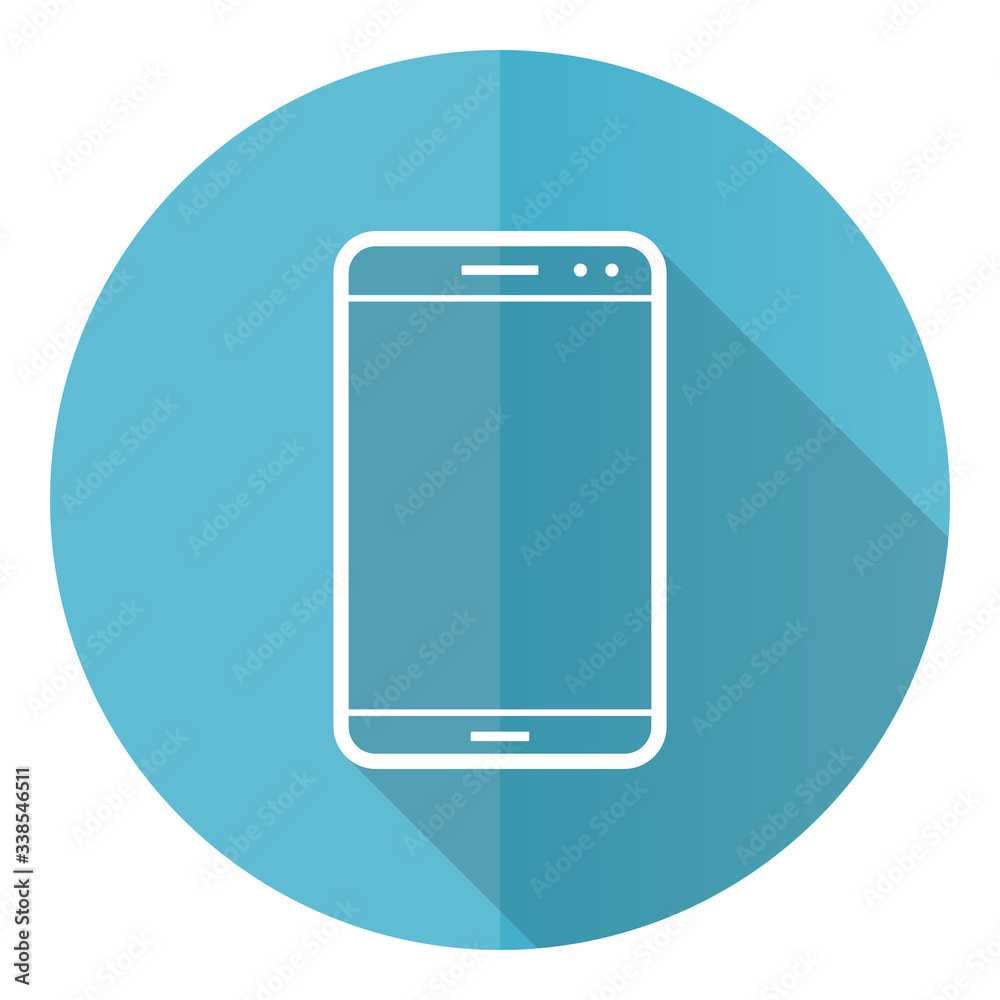 Smartphone blue round flat design vector icon isolated on white background, mobile phone illustration in eps 10