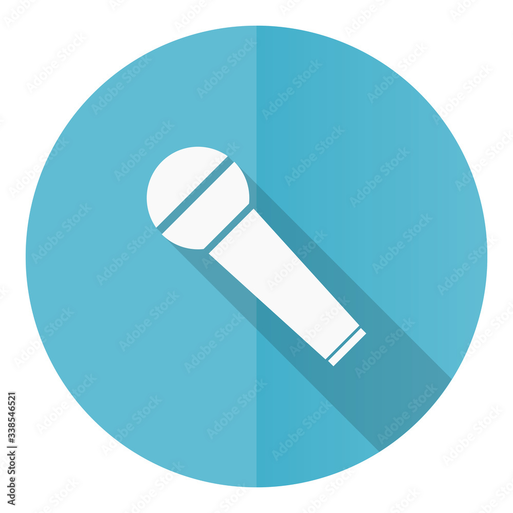 Microphone and music blue round flat design vector icon isolated on white background, karaoke illustration in eps 10 Microphone and music blue round flat design vector icon isolated on white background, karaoke illustration in eps 10