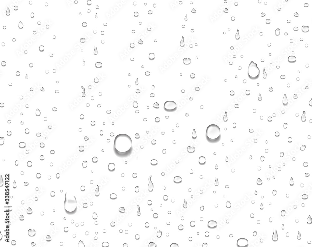 Realistic water rain drops or steam shower. Pure droplets condensed background Vector