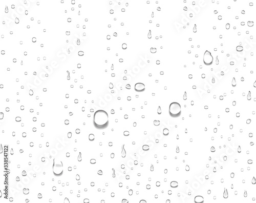 Realistic water rain drops or steam shower. Pure droplets condensed background Vector