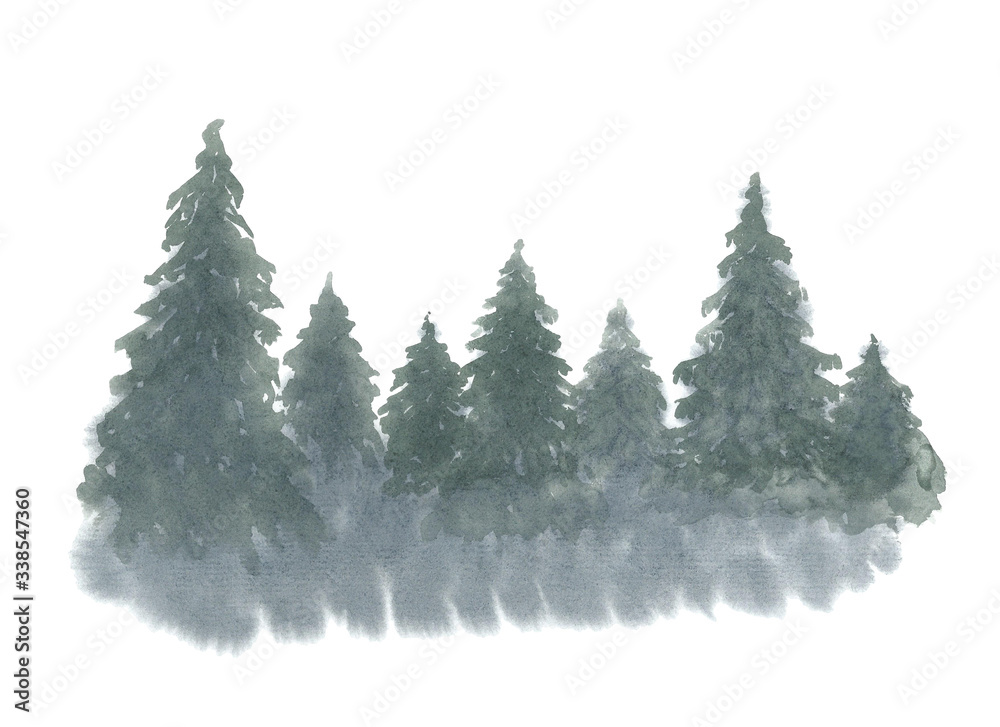 Watercolor Christmas trees. Abstract background for design.