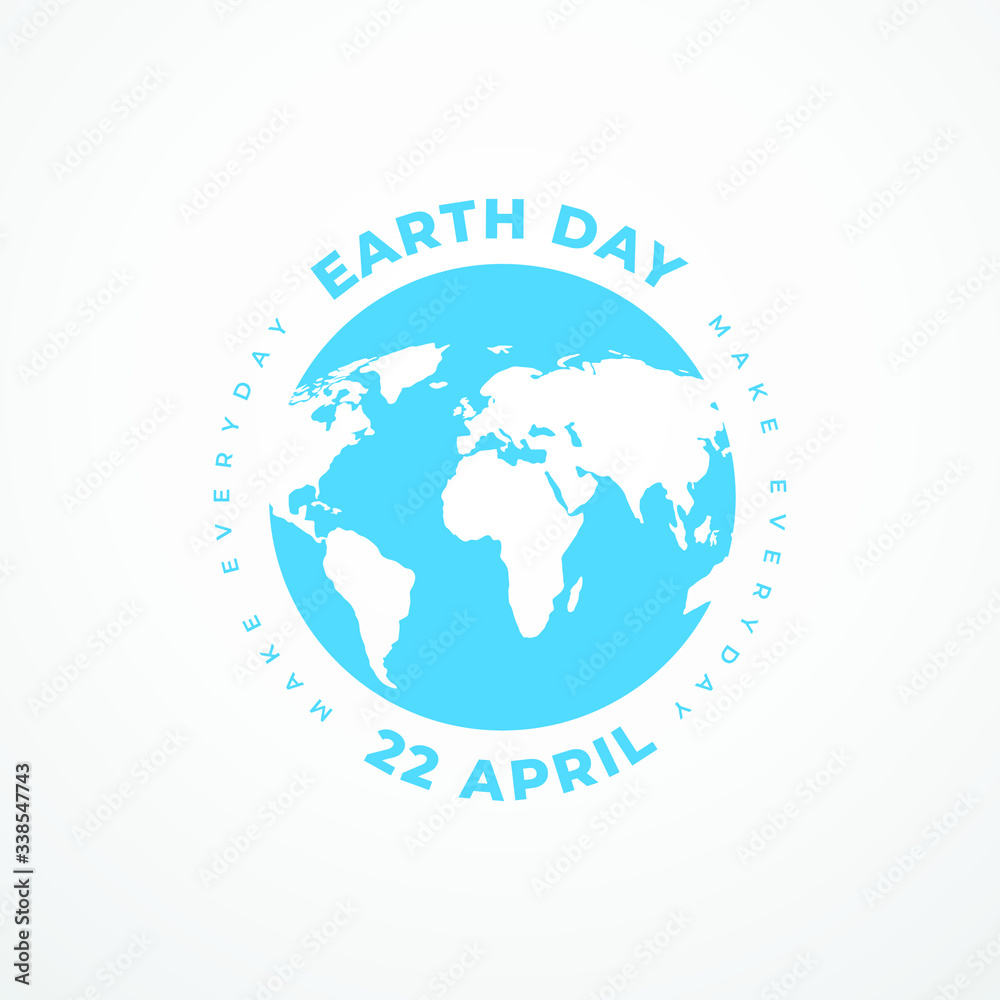 Earth day 22 April 2020 blue logo, banner, sign, isolated on a white background. 