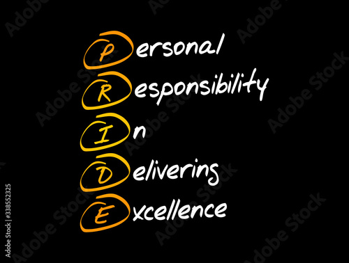 PRIDE - Personal Responsibility In Delivering Excellence acronym, concept background