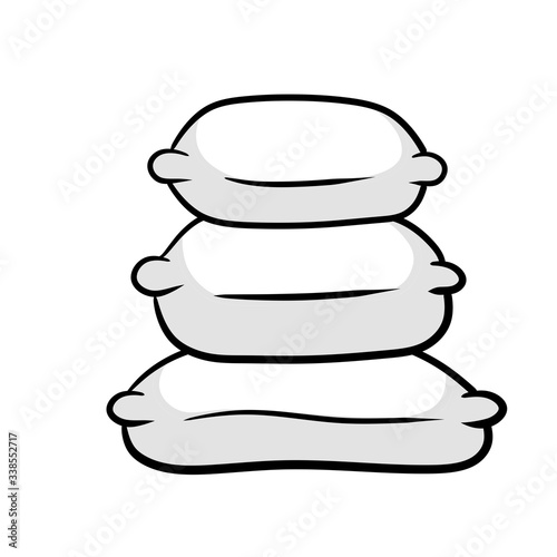 Stack of white pillows. Soft element of furniture and bed. Sleep and rest icon. Cartoon illustration isolated on white