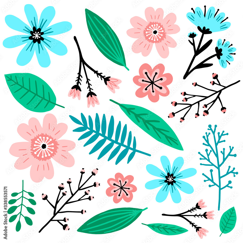 Fototapeta premium Doodle flowers and herbs pattern