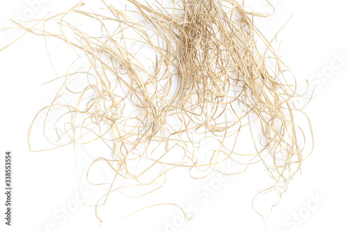 Dry grass isolated on white background. Abstract pile of dry hay or straw..