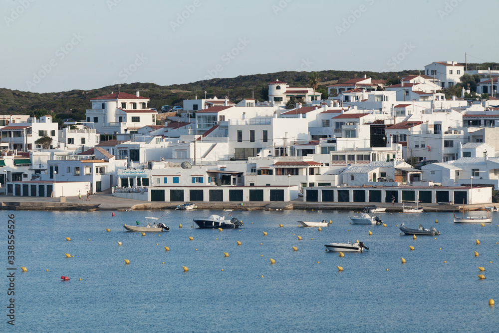 Fishing village on Mediterranean island of Spain. Menorca Es grau
