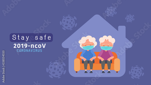 Stay home elderly couple quarantine for Reduce the risk infection disease concept crisis situation that we’re all experiencing around the world due to the coronavirus Coronavirus 2019- ncov.