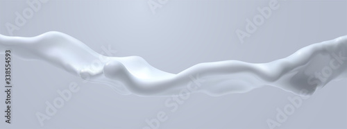 Creamy white liquid wave. Vector realistic 3d illustration. Flowing milky stream. Melted and dripping protein substance. Isolated cream splash. Decoration element for cosmetics or food industry design