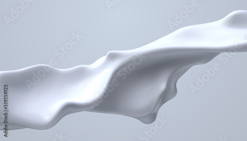 Creamy white liquid wave. Vector realistic 3d illustration. Flowing milky stream. Melted and dripping protein substance. Isolated cream splash. Decoration element for cosmetics or food industry design photo