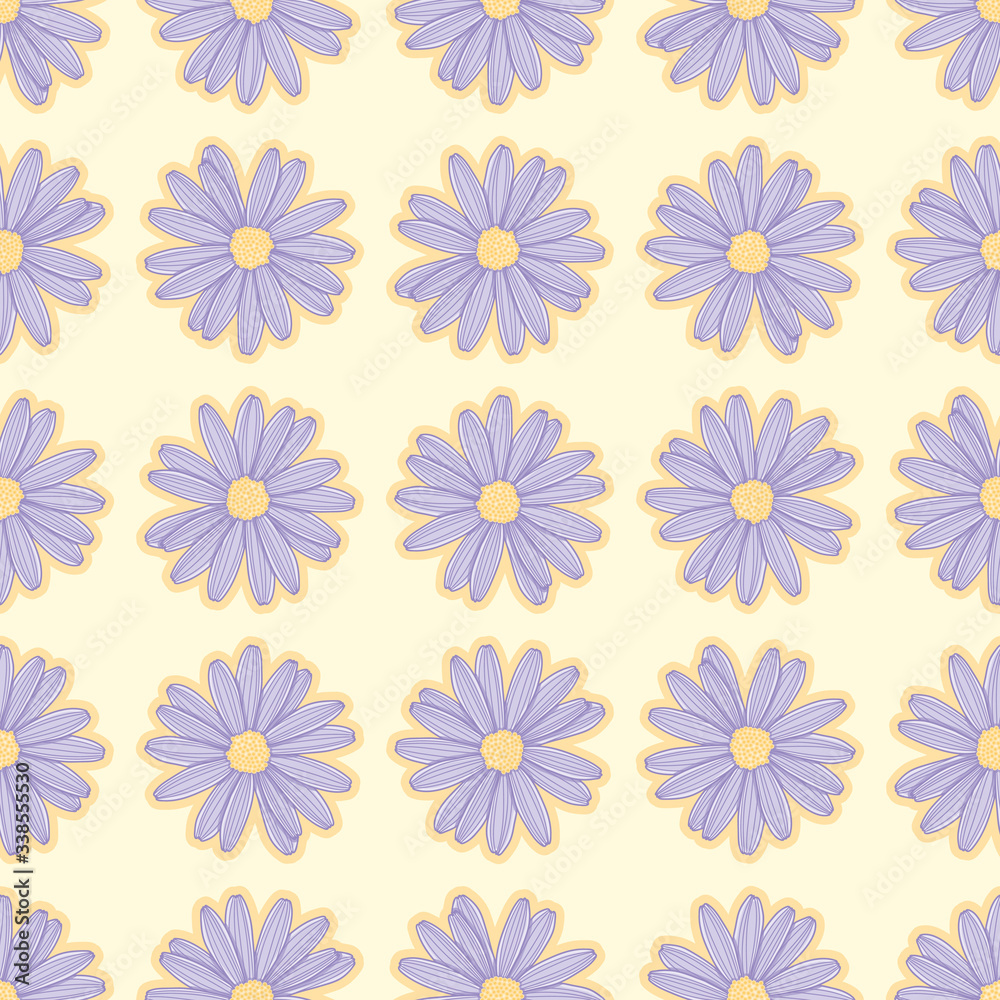 Doodle daisies background vector pattern. Purple floral seamless illustration. Doodle daisies background vector pattern. Purple floral seamless illustration.