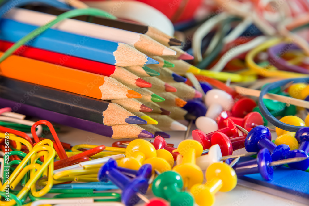 View of a school objects, colored and thematic tools View of a school objects, colored and thematic tools
