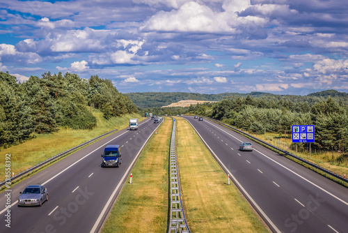 View from a bridge over A4 highway in Zalas village near Cracow city, Poland