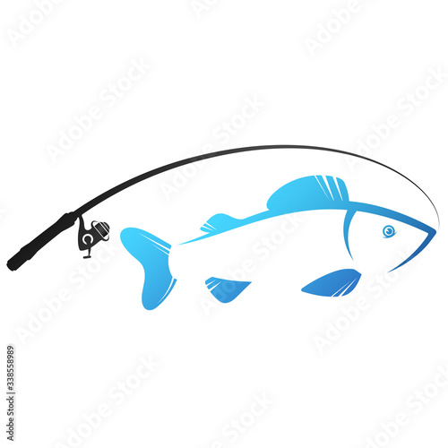 Fishing rod silhouette and fish caught symbol for fishing