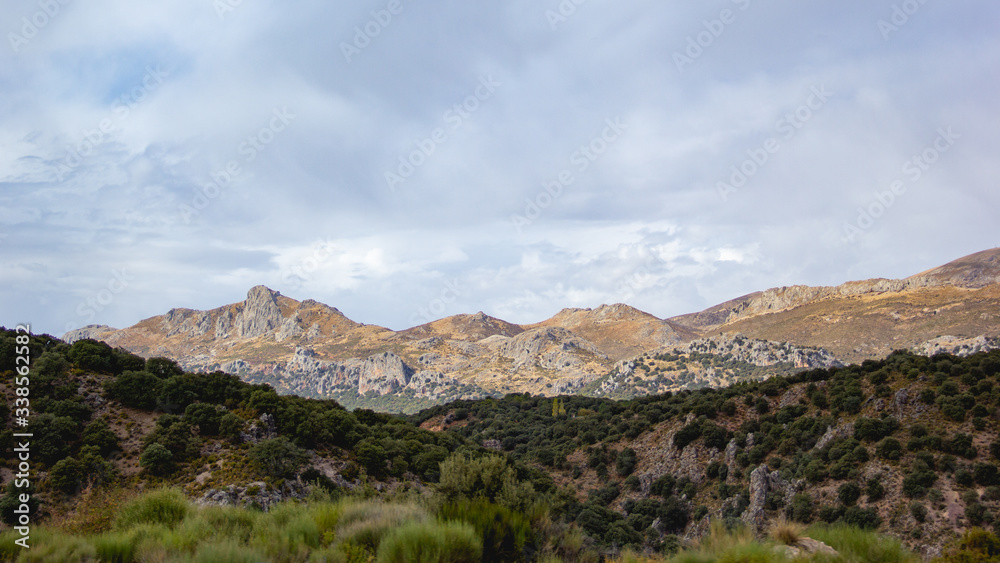 Panoramic view of rocky mountain range in Granada, southern Spain