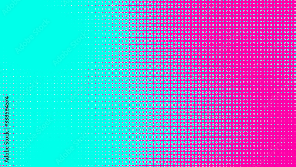 Dots halftone green pink color pattern gradient texture with technology digital background. Dots pop art comics with summer background. 