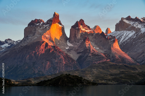 Peaks of Cuernos del Paine at sunrise at Torres del Paine nation photo