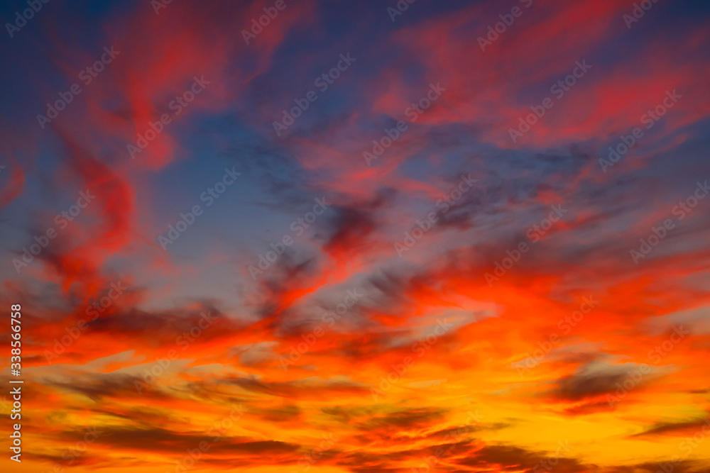 Colorful cloudy sky at sunset. Gradient color. Sky texture, abstract nature background
