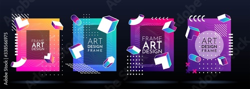 Vector frame for text. Modern Art graphic. Dynamic frame stylish geometric background. Element for design invitations, gift cards, flyers, posters, book covers, banners. Memphis pattern with 3d effect