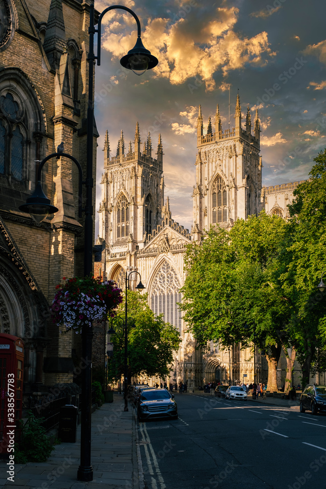 The Cathedral of York and a view of the city at sunset