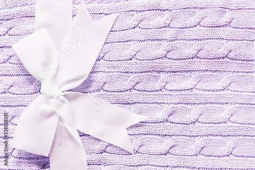 Baby knitted soft violet blanket with bow for newborn baby
