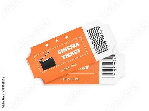 Tickets isolated on white background. Realistic front view. White movie ticket. Vector illustration.	
