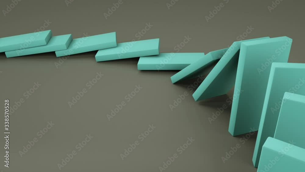 The domino effect falls on each other and the inscription covid-19. Stop COVID 19. Metaphor of influence, chain reaction, domino effect