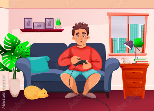 Stay at home concept. Man playing video games