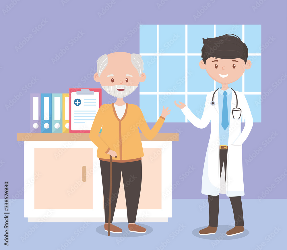 young physician and old man in room hospital, doctors and elderly people young physician and old man in room hospital, doctors and elderly people