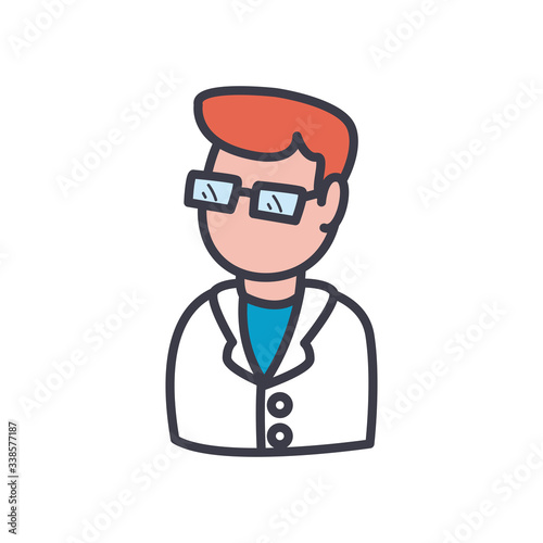 cartoon chemist man icon, flat style