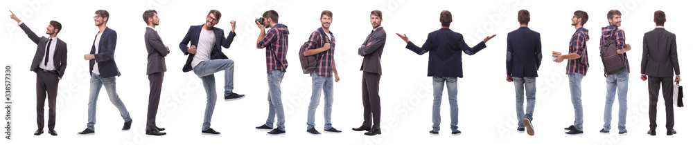 panoramic collage of self-motivated young man .isolated on white panoramic collage of self-motivated young man .isolated on white