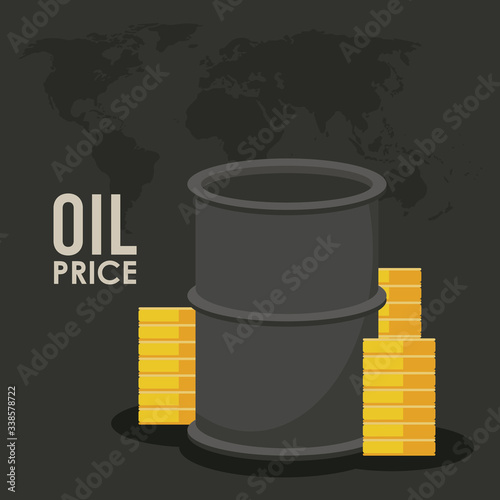 oil price infographic with barrel and coins