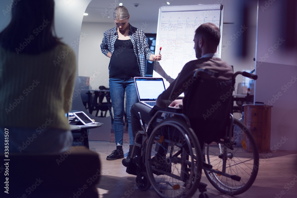 Beautiful pregnant Businesswoman Gives Report/ Presentation to Her Business Colleagues in the Conference Room. Beautiful pregnant Businesswoman Gives Report/ Presentation to Her Business Colleagues in the Conference Room.