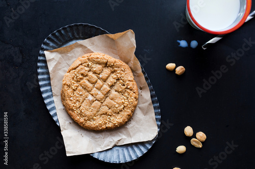 Peanut butter cookie with milk photo