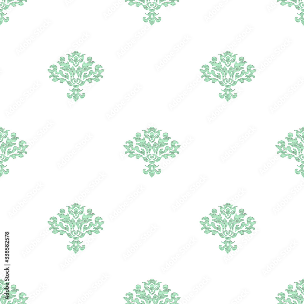 Fototapeta premium Seamless floral pattern. Minimalistic background with damask green ornament in vector