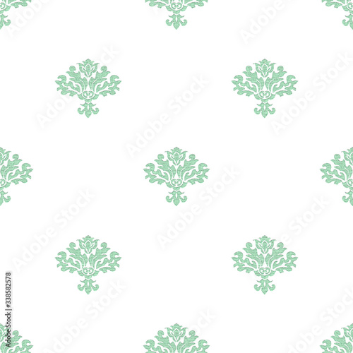 Seamless floral pattern. Minimalistic background with damask green ornament in vector