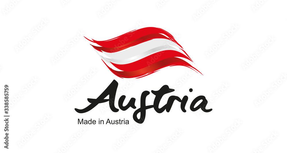 Obraz premium Made in Austria handwritten flag ribbon typography lettering logo label banner