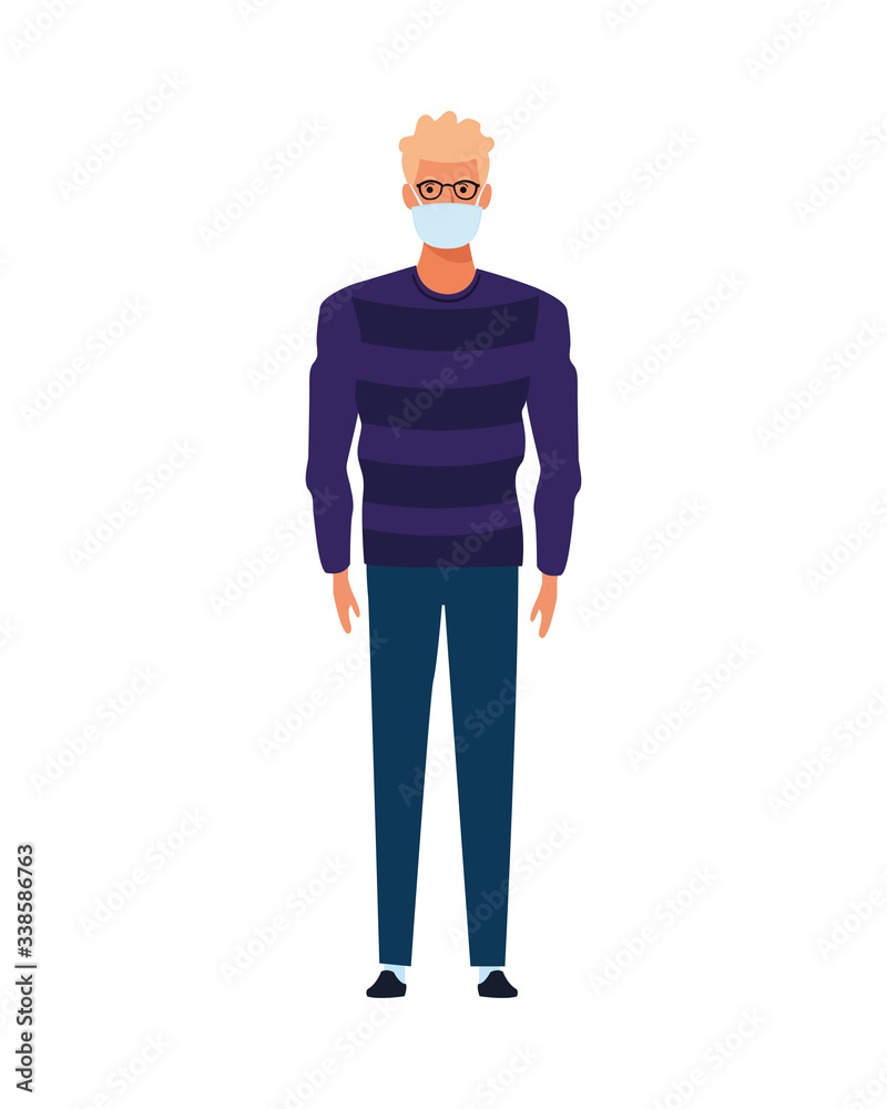 man using face mask for covid19 character man using face mask for covid19 character