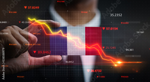 Graph Falling Down in Front Of France Flag. Crisis Concept photo