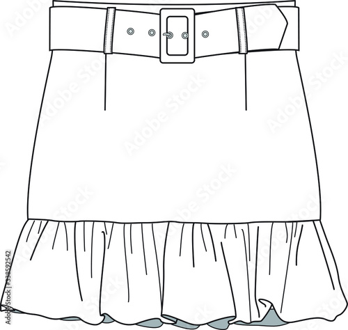 SKIRT, Fashion Flat Sketch, apparel template