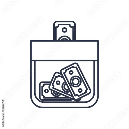 charity donations concept, moneybox bottle with money bills icon, line style